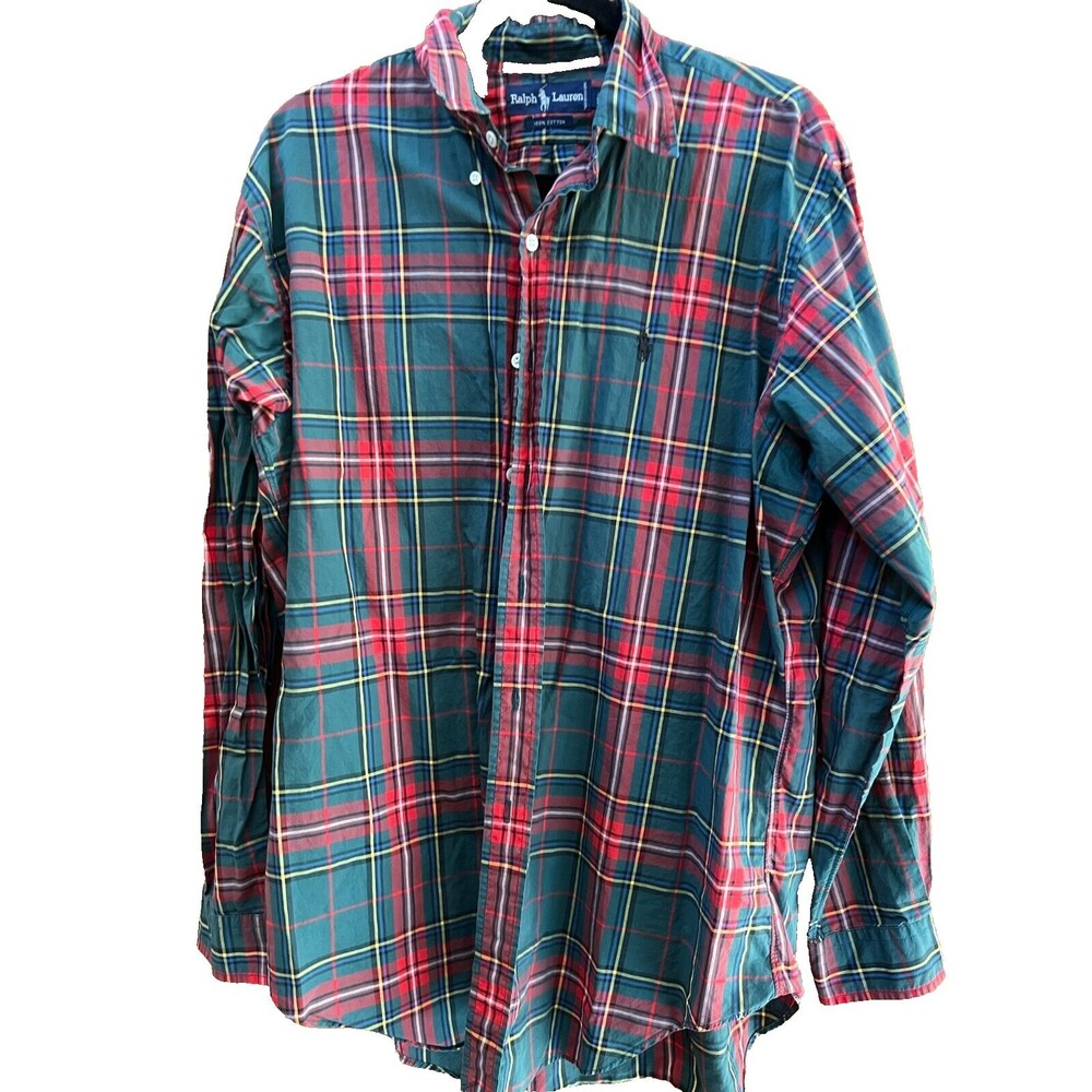 LAUREN RALPH LAUREN MENS SiZe 16.5  Large PLAID LONG SLEEVE BUTTON UP SHIRT red